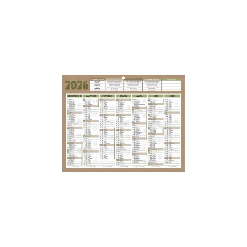 Achetez Calendrier semestriel 7 mois par face Natura 21x26,5cm PAPNATMINI BOUCHUT GRANDREMY pas cher..