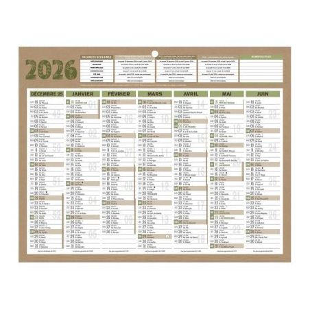 Achetez Calendrier semestriel 7 mois par face Natura 21x26,5cm PAPNATMINI BOUCHUT GRANDREMY pas cher..