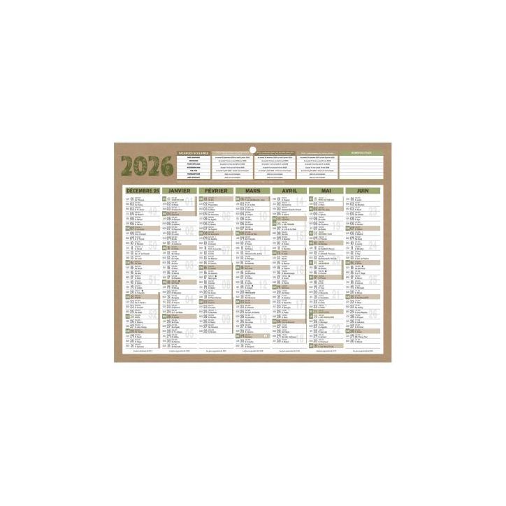 Calendrier semestriel 7 mois par face Natura 21x26,5cm PAPNATMINI BOUCHUT GRANDREMY