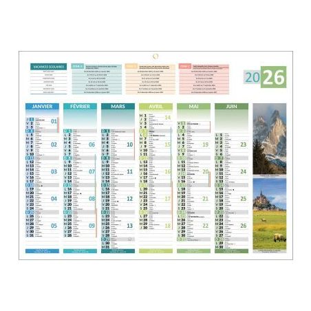 Achetez Calendrier semestriel 6 mois par face 4 saisons 32x42cm PAPSAISONSMED pas cher sur Ma Rentrî.