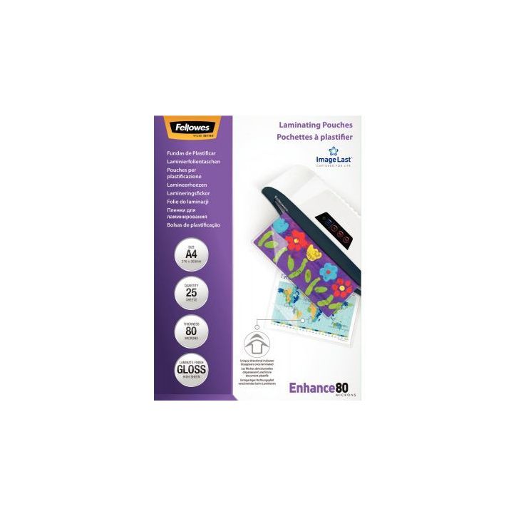 Pack de 25 pochettes  à plastifier A4 80 microns 5396205 FELLOWES