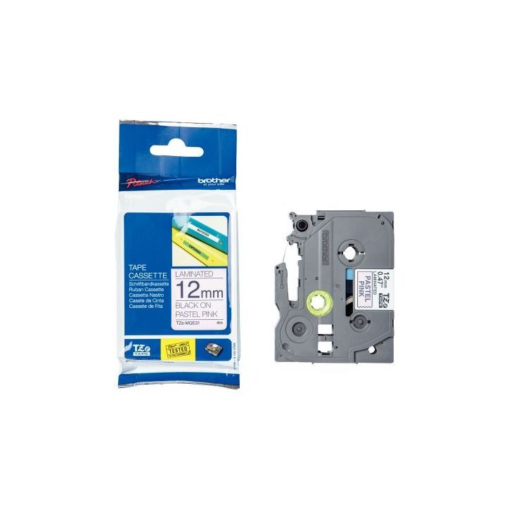 Recharge Brother TZe noir sur rose pastel 12mm TZEMQE31 BROTHER