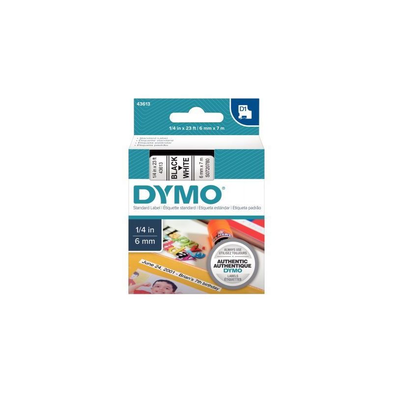 Achetez DYMO Ruban D1 Noir/Blanc 6MMX7M pour 1000/1000+/2000/3500/4500/5000/5501 S0720780 pas cher s..