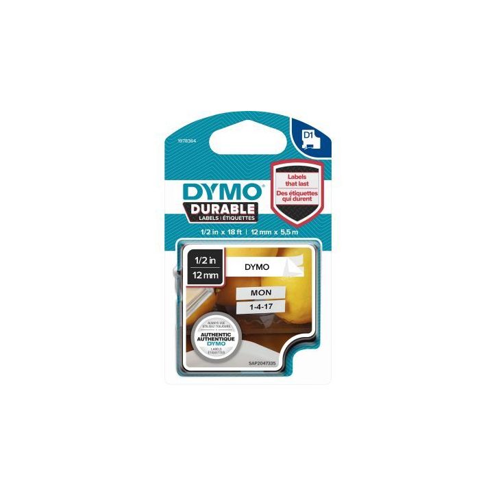 Recharge DYMO D1 12 mm x 5,5 m impression noire support blanc 1978364 DYMO