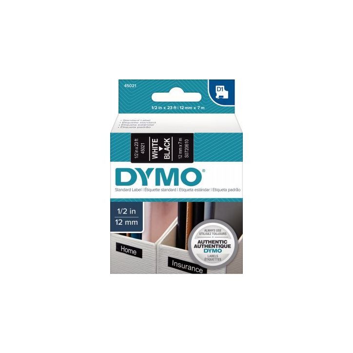 Recharge DYMO D1 12 mm x 7 m blanc sur noir S0720610 DYMO
