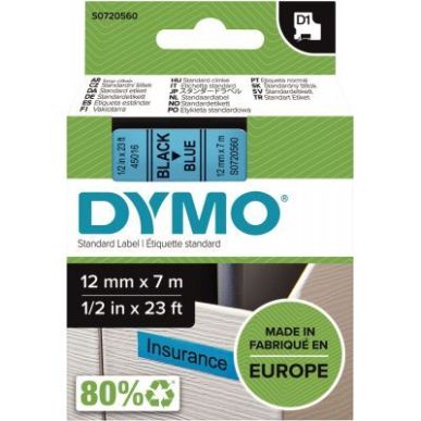 Achetez DYMO Ruban D1 Noir/Bleu 12MMX7M pour 1000/1000+/2000/3500/4500/5000/5517 S0720560 pas cher s..