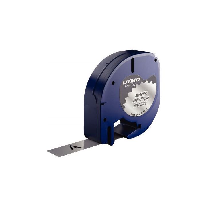 Ruban cassette Letratag 12 mm x 4 m noir sur argent S0721730 DYMO