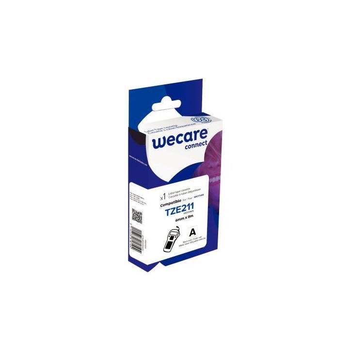 Ruban TZE 211 noir sur blanc 6 mm x 8 m compatible K80014W4 WECARE ARMOR