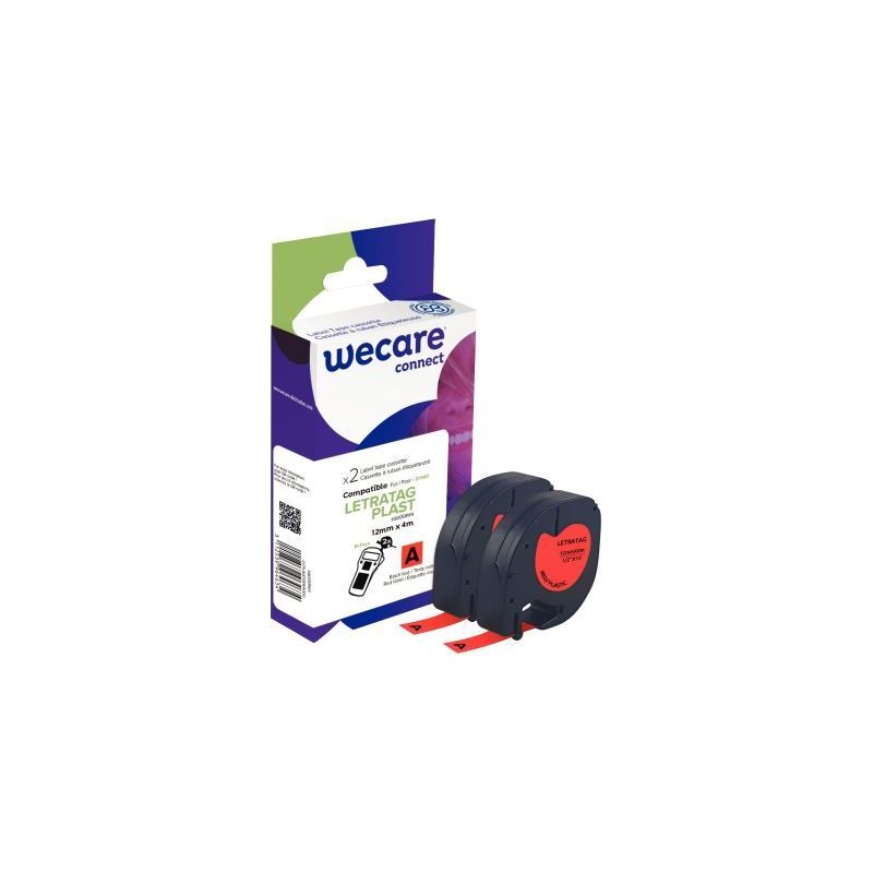 Achetez Pack de 2 letratag plastique noir sur rouge 12 mm x 4 m compatible K80058W4 WECARE ARMOR pas..