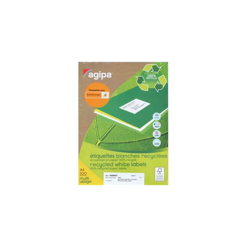 Achetez Boîte de 1600 étiquettes multi-usages blanches recyclées 99,1x33,9mm 000102647 AGIPA pas ..