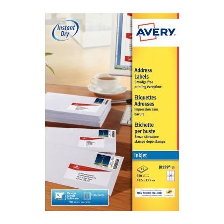 Achetez Paquet de 360 étiquettes adresse jet d'encre blanc 63,5x33,9mm J8159-15 AVERY pas cher sur ..
