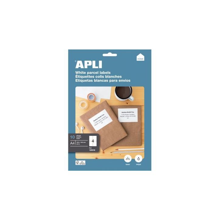 Pochette de 40 étiquettes coins droits multi-usages blanc 105x148mm 12919 APLI