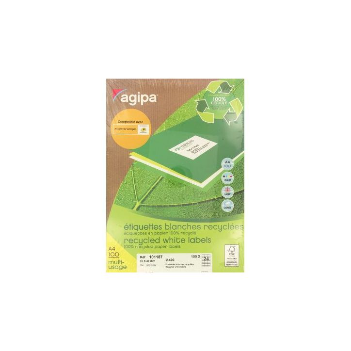 Boîte de 2400 étiquettes multi-usages blanches recyclées 70x37mm 101187 AGIPA