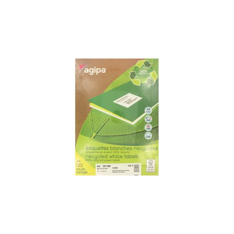 Achetez Boîte de 6500 étiquettes multi-usages blanches recyclées 38x21,2mm 101185 AGIPA pas cher ..