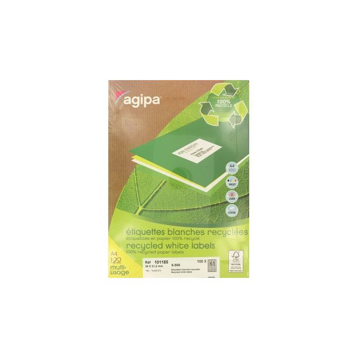 Boîte de 6500 étiquettes multi-usages blanches recyclées 38x21,2mm 101185 AGIPA