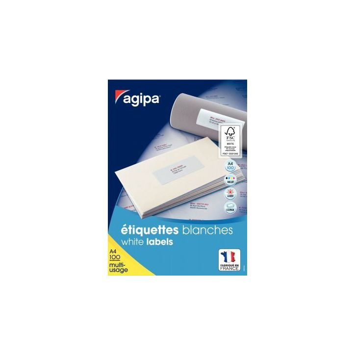 Boîte de 1400 étiquettes multi-usages blanches 105x42mm 119008 AGIPA