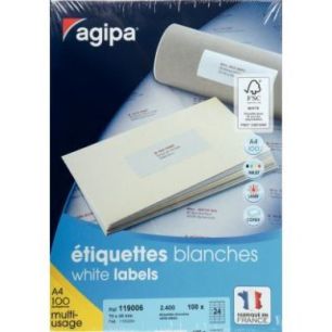 Achetez Boîte de 2400 étiquettes multi-usages blanches 70x35mm 119006 AGIPA pas cher sur Ma Rentrî.