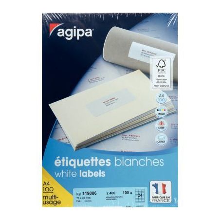 Achetez Boîte de 2400 étiquettes multi-usages blanches 70x35mm 119006 AGIPA pas cher sur Ma Rentrî.