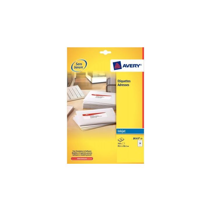 Pochette de 200 étiquettes blanches pour jet d'encre 99,1x67,7mm J8165-25 AVERY