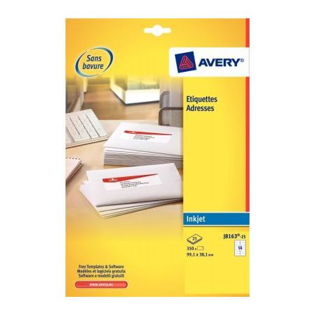 Achetez Pochette de 400 étiquettes blanches pour jet d'encre 99,1x33,9mm J8162-25 AVERY pas cher su..