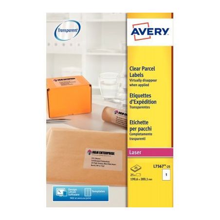 Achetez Pochette de 25 étiquettes transparentes laser 297x210mm L7567-25 AVERY pas cher sur Ma Rent..