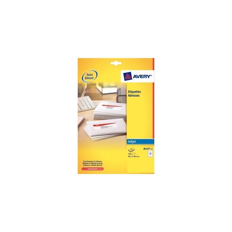 Achetez Pochette de 450 étiquettes blanches pour jet d'encre 63.5x46,6mm J8161-25 AVERY pas cher su.. Achetez Pochette de 450 étiquettes blanches pour jet d'encre 63.5x46,6mm J8161-25 AVERY pas cher su..