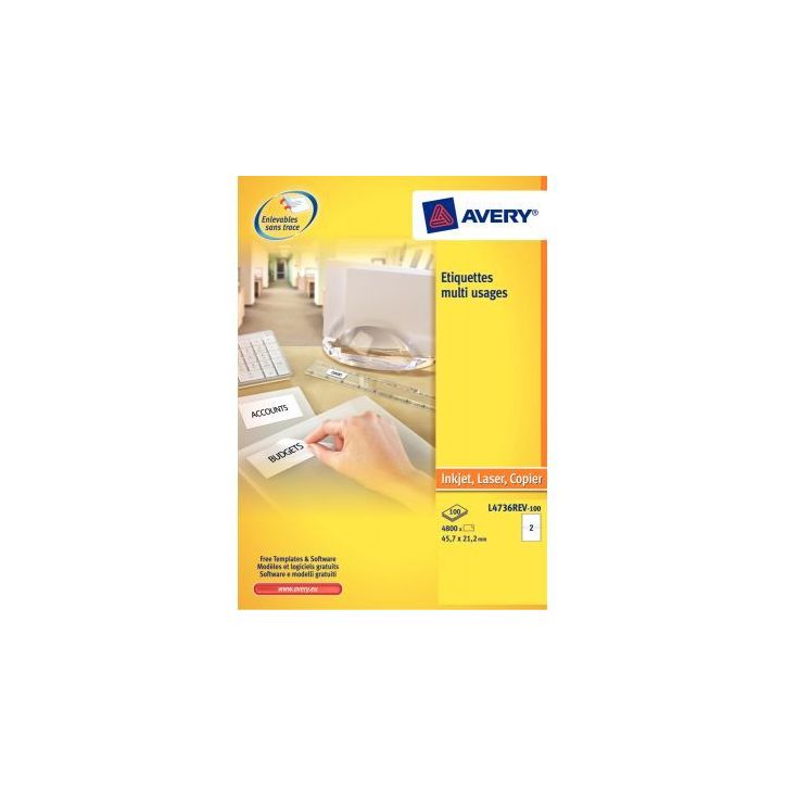 Pochette de 300 étiquettes blanches enlevables 99,1x42,3mm L4743REV-25 AVERY