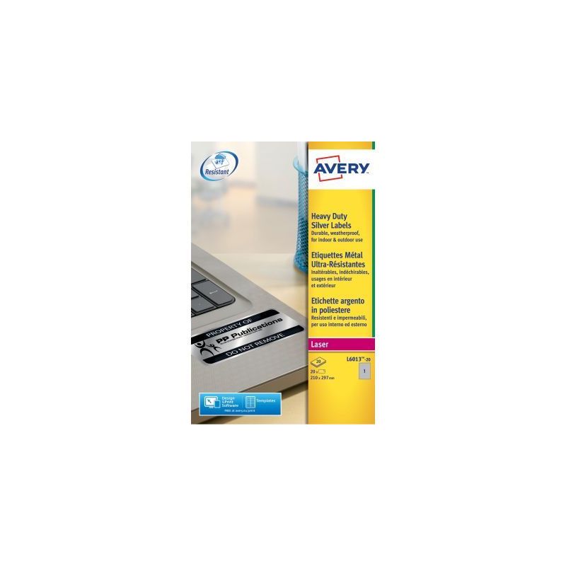 Achetez Boîte de 20 étiquettes ultra résistantes polyester laser métal 210 x 297mm L6013-20-AVER..