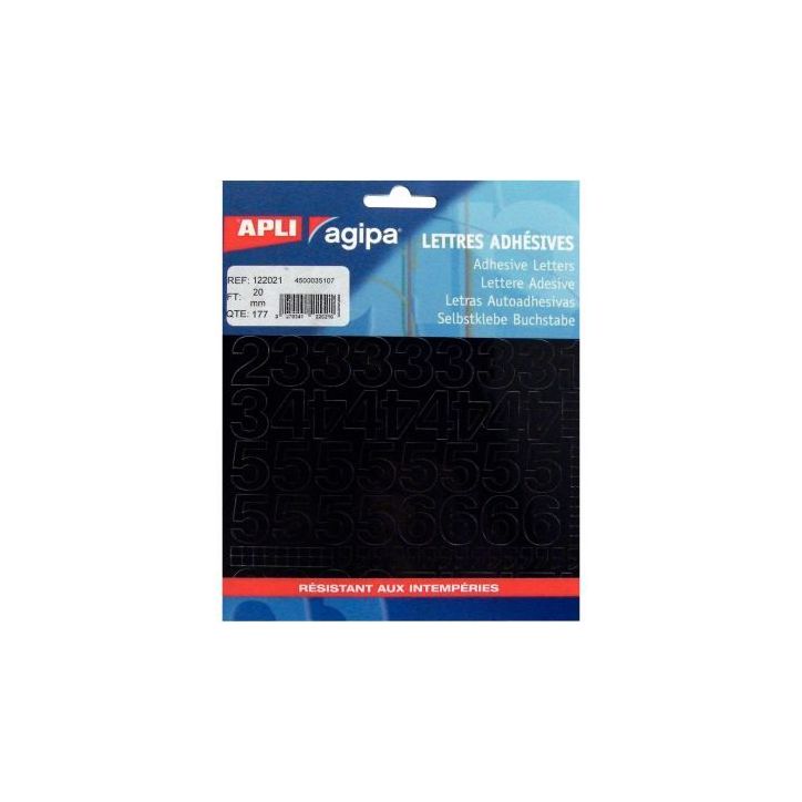 Pochette de 177 chiffres 20mm coloris noir 122021 APLI