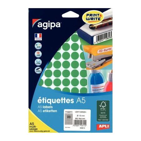 Achetez Etui de 960 pastilles adhésives diamètre 15 mm vert 114311 AGIPA pas cher sur Ma Rentrée ..