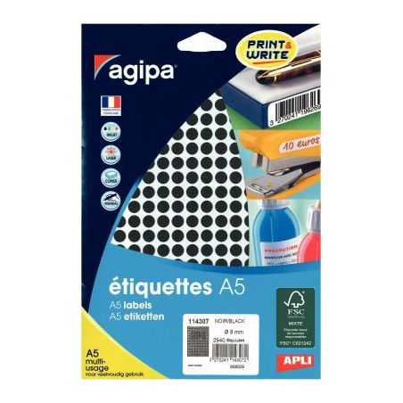 Achetez Etui de 2940 pastilles adhésives diamètre 8 mm noir 114307 AGIPA pas cher sur Ma Rentrée ..