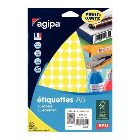 Achetez Etui de 960 pastilles adhésives diamètre 15 mm jaune 114314 AGIPA pas cher sur Ma Rentrée..