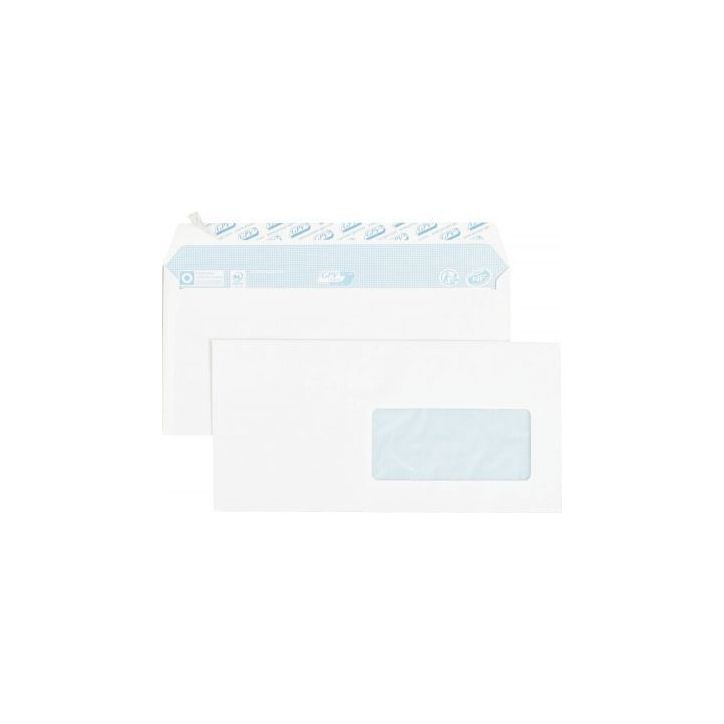 Boîte de 70 enveloppes blanches DL 110x220 80g/m² bande siliconée fenêtre 45x100 6262