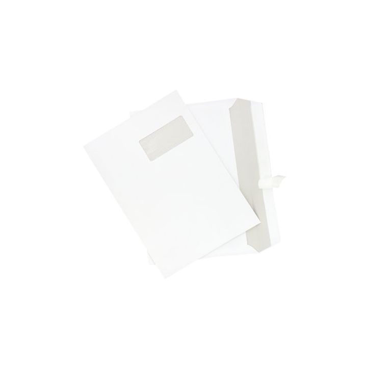 Boite de 250 enveloppes blanches C4 229x324 90g/m² fenêtre 50x105 bande de protection 75690 LA COURONNE