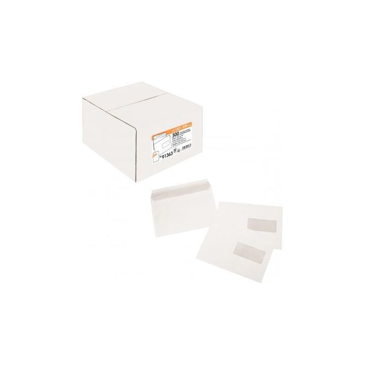 Boîte de 500 enveloppes Blanches 80g C5 162x229 mm fenêtre 45x100 mm auto-adhésives