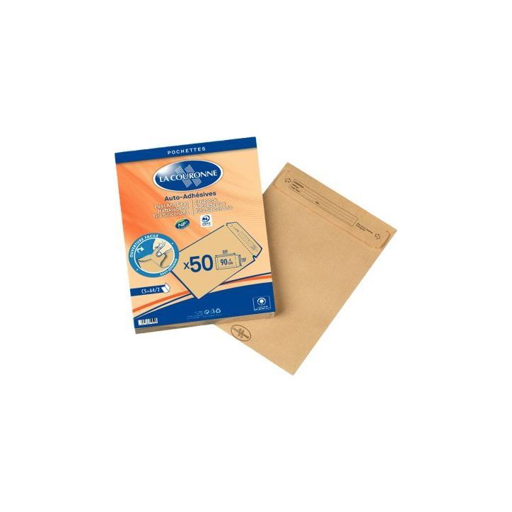 Paquet de 50 pochettes kraft C5 162x229 90g/m² bande de protection 51954 LA COURONNE