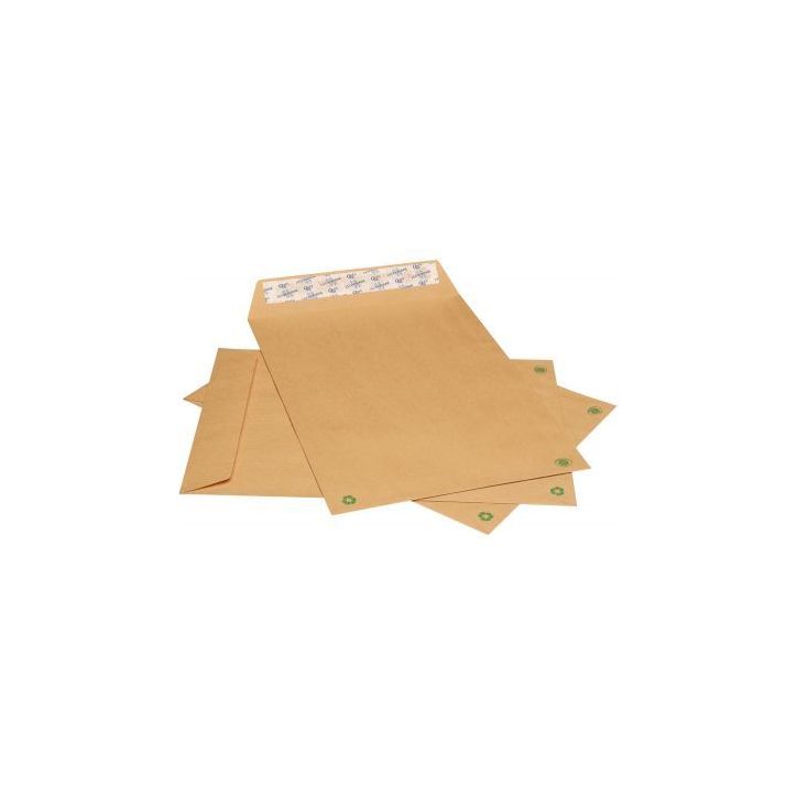 Boîte de 250 pochettes kraft C4 229x324 90g/m² fenêtre 50x110 bande de protection 10510