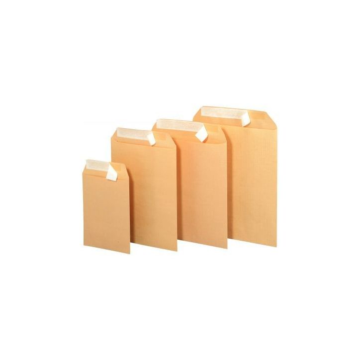 Boîte de 250 pochettes Kraft 90 g 26x33 cm. Auto adhésive avec bande de protection enlevable 4279