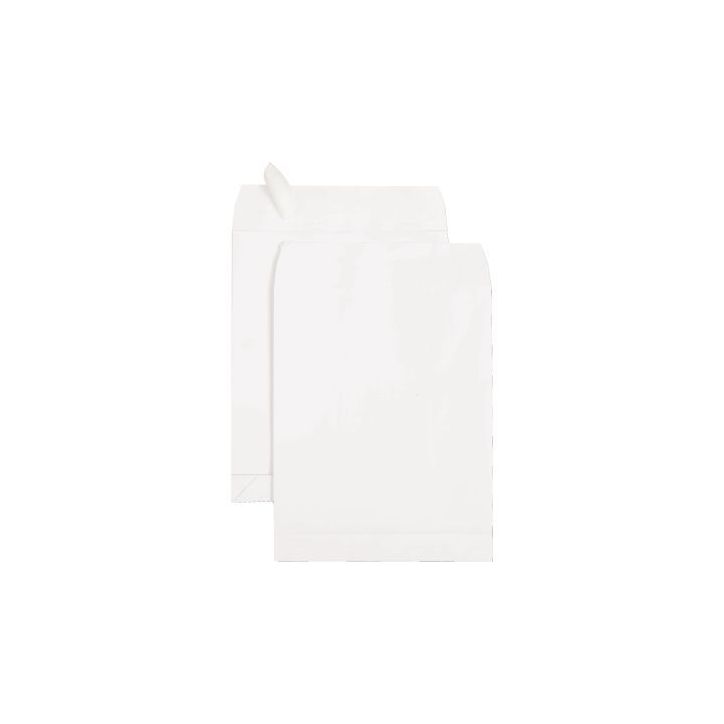 Paquet de 50 pochettes blanches 260x330mm 120g soufflet 30mm bande siliconée 39705 GPV