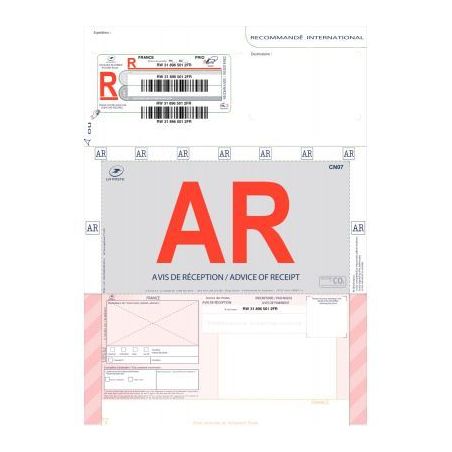 Achetez Boite de 250 imprimés recommandés avec accusé de réception pour l'international 3263 pas..