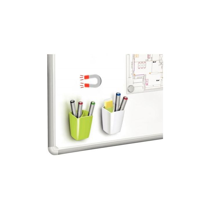 CEP Pot à  crayons et feutres, magnétique, 2 compartiments, coloris Blanc. Dim L7,8 x H9,5 x P7,4 cm