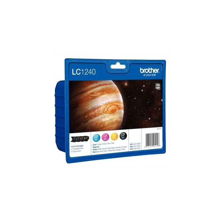 Lot de 4 cartouches jet d'encre à la marque Brother LC1240VALBP noir cyan magenta et jaune Jupiter LC1240VALB(...)