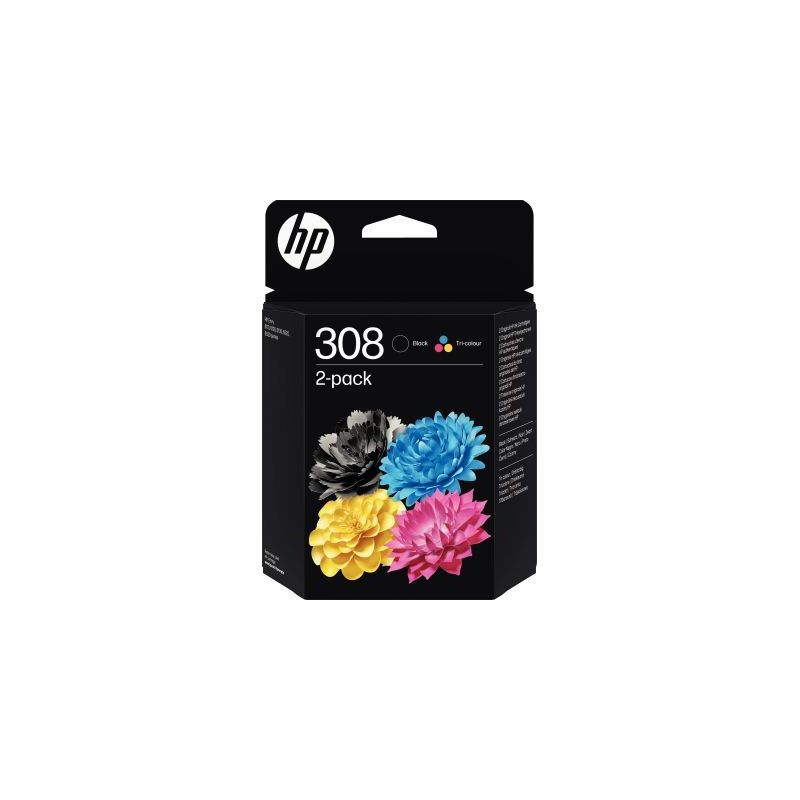 Achetez HP 308 pack de 2 cartouches d'encre noire et trois couleurs authentiques (6L6S6UE) 308 HPSPI..