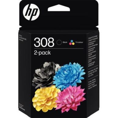 Achetez HP 308 pack de 2 cartouches d'encre noire et trois couleurs authentiques (6L6S6UE) 308 HPSPI..
