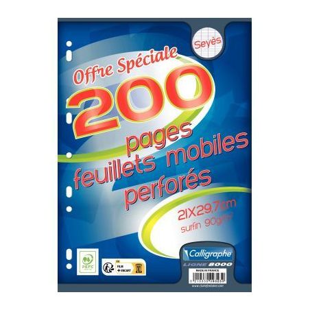 Achetez Paquet de 100 feuillets mobiles perforés, format A4, papier 90g, seyès 9323C CLAIREFONTAIN..