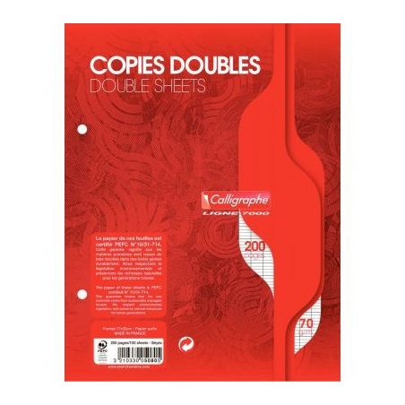Achetez Sachet de 50 copies doubles (200 pages perforées) format 17x22 cm séyès 70g blanc 5080C p..