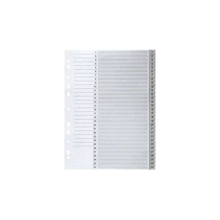PERGAMY Jeu 31 intercalaires numériques 1-31 polypropylène format A4. Coloris Blanc