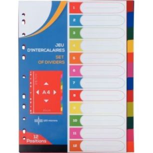 Achetez Jeu de 12 intercalaires en polypropylène 12/100ème format A4 couleurs assorties 2010023 pa..