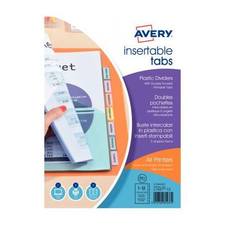 Achetez Jeu de 12 intercalaires à onglets personnalisables en polypropylène + doubles pochettes 05..