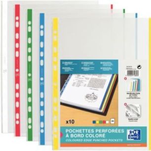 Achetez Sachet de 10 pochettes perforées en polypropylène 9/100ème format A4 bords couleurs assor..